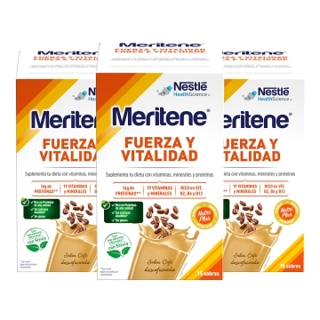 Pack Ahorro Meritene® Fuerza y Vitalidad 3 Batidos Café Descafeinado 45 sobres