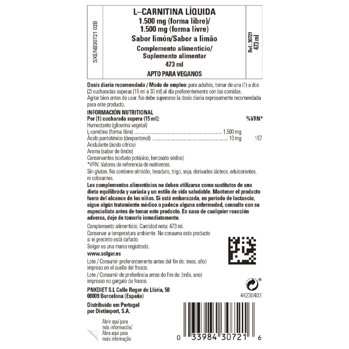 Solgar L-carnitina líquida 1500 mg