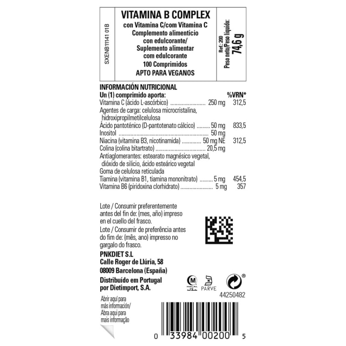 Solgar - Vitamina B-complex con Vitamina C - 100 comprimidos