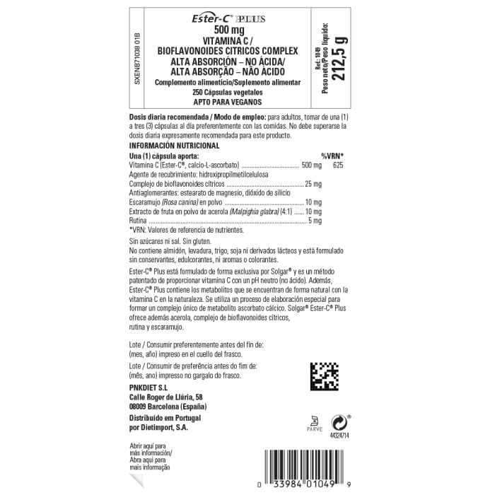 Solgar - Ester C® PLUS vitamin C / Bioflavonoides cítricos complex - 250 cápsulas vegetales