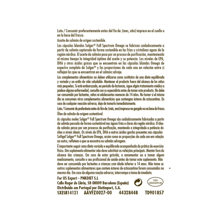 Solgar - Full Spectrum Omega Salmon Oil® - 120 cápsulas blandas