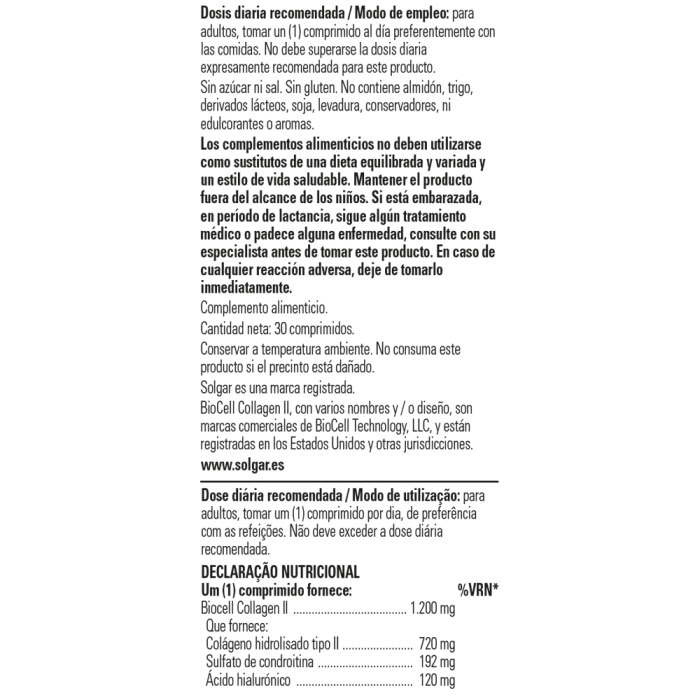 Solgar - Ácido hialurónico complex con colágeno 120 mg - 30 comprimidos