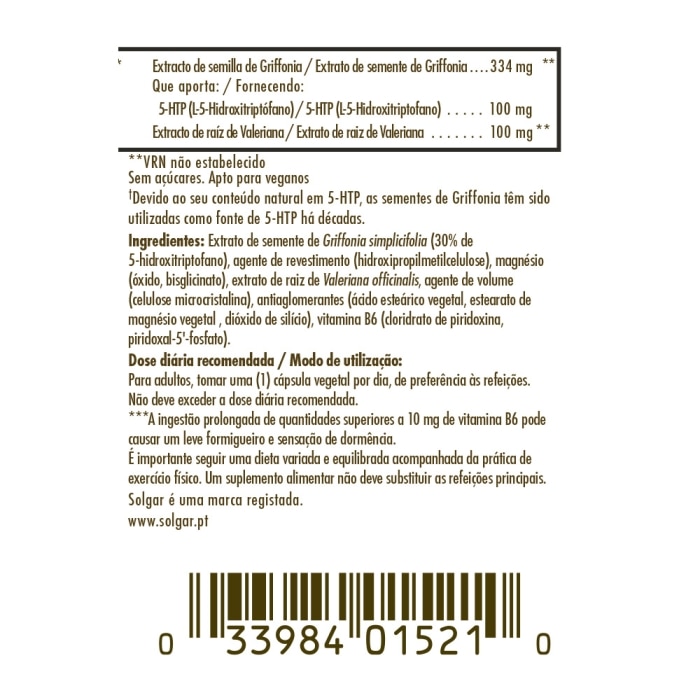 Solgar -  Griffonia 5-HTP - 30 cápsulas vegetales