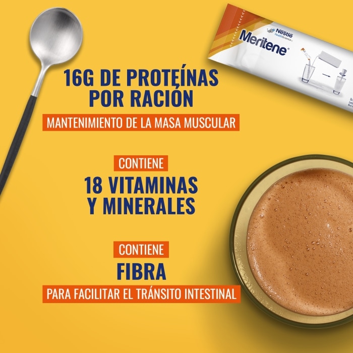 Meritene® Fuerza y Vitalidad Fibra - Batido Chocolate - 14 sobres de 35g