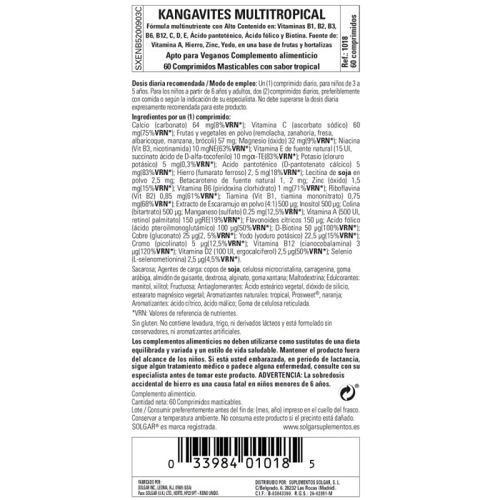 Solgar - Kangavites multitropical - 60 comprimidos masticables