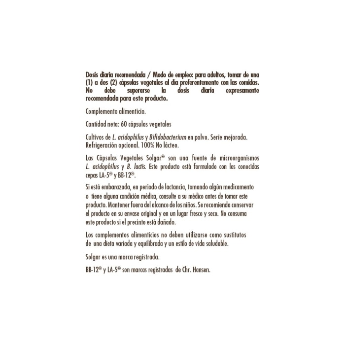 Solgar - Acidophilus Plus Avanzado - 60 cápsulas vegetales