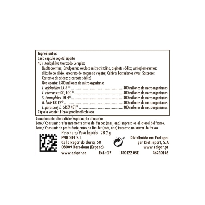 Solgar - Advanced 40+ Acidophilus - 60 Cápsulas