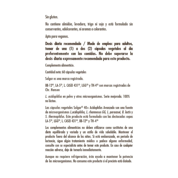 Solgar - Advanced 40+ Acidophilus - 60 Cápsulas