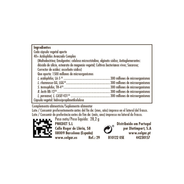 Solgar - Advanced 40+ Acidophilus - 120 Cápsulas