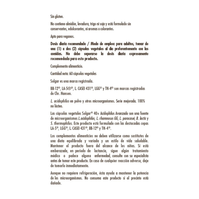 Solgar - Advanced 40+ Acidophilus - 120 Cápsulas