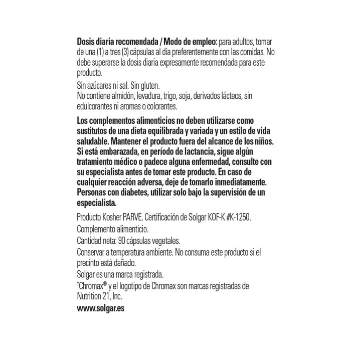 Solgar - Picolinato de cromo 200 μg - 90 cápsulas vegetales