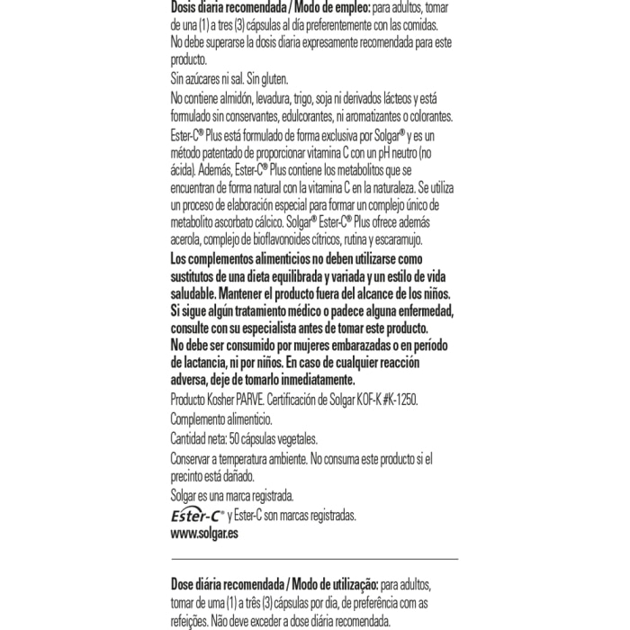 Solgar - Ester-C® Plus - Vitamina C patentada 500mg - 50 cápsulas vegetales