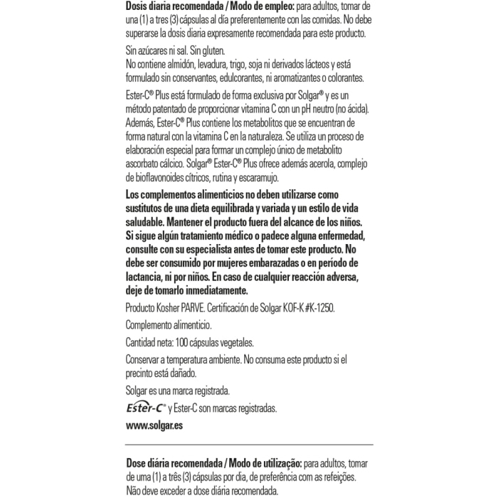 Solgar - Ester C® PLUS vitamina C / Bioflavonoides cítricos complex - 100 cápsulas vegetales