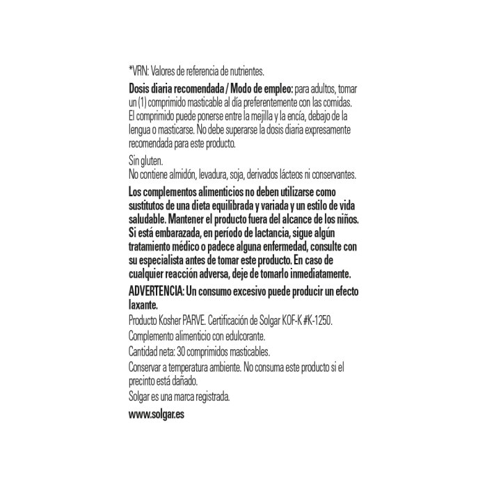 Solgar - Vitamina B12 (Metilcobalamina) - 30 comprimidos masticables