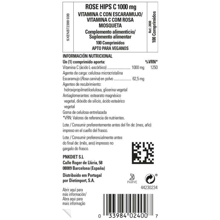 Solgar - Rose Hips - Vitamina C 1000mg con Escaramujo - 100 comprimidos