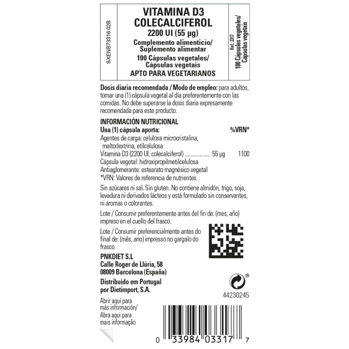 Solgar - Vitamina D3 2200 UI (55 µg) - 100 cápsulas vegetales