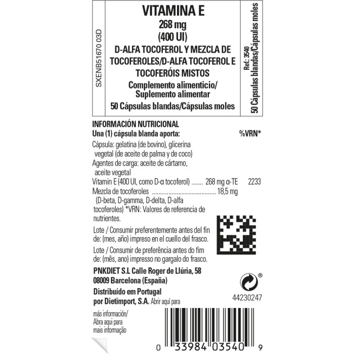 Solgar - Vitamina E 268 mg (400 UI) D-alfa tocoferol y mezcla de tocoferoles - 50 cápsulas blandas
