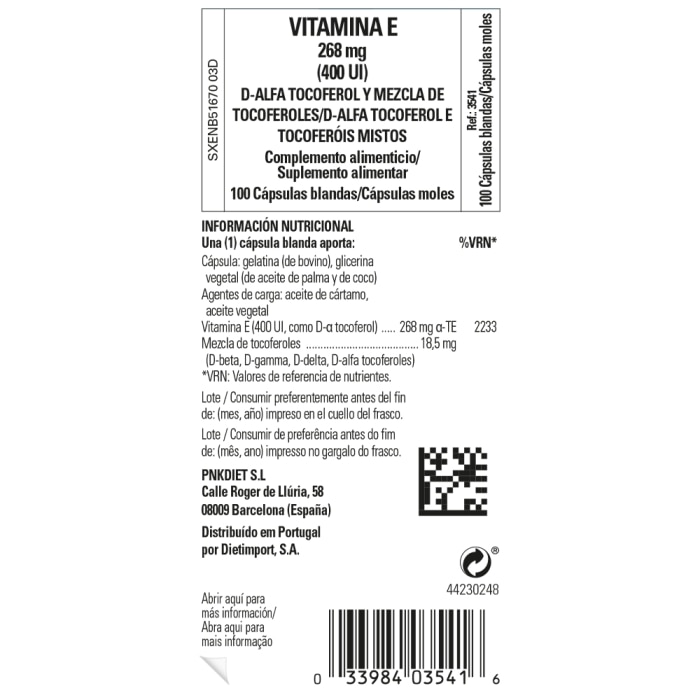 Solgar - Vitamina E 268 mg (400 UI) D-alfa tocoferol y mezcla de tocoferoles - 100 cápsulas blandas