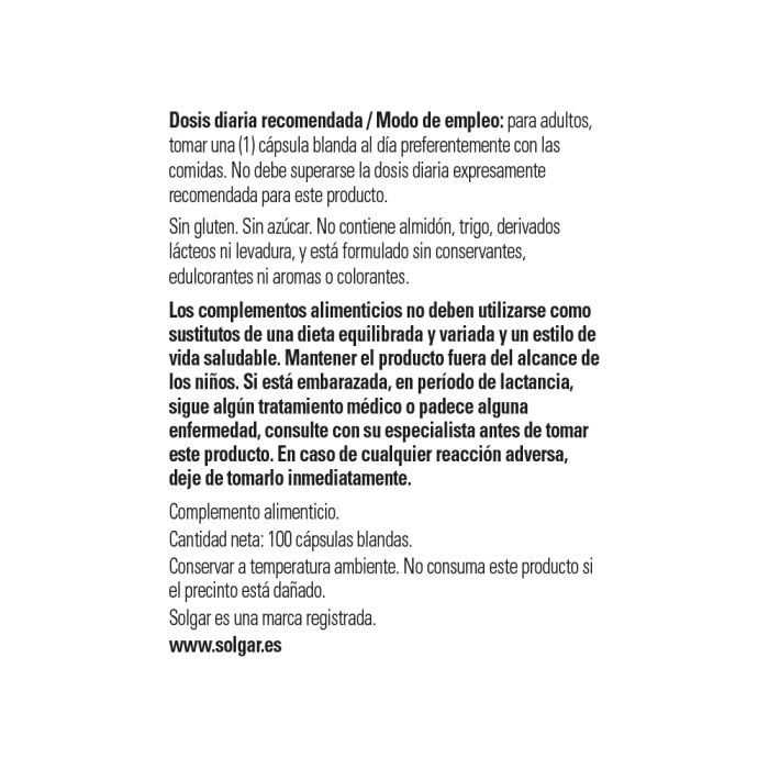 Solgar - Vitamina E 268 mg (400 UI) D-alfa tocoferol y mezcla de tocoferoles - 100 cápsulas blandas