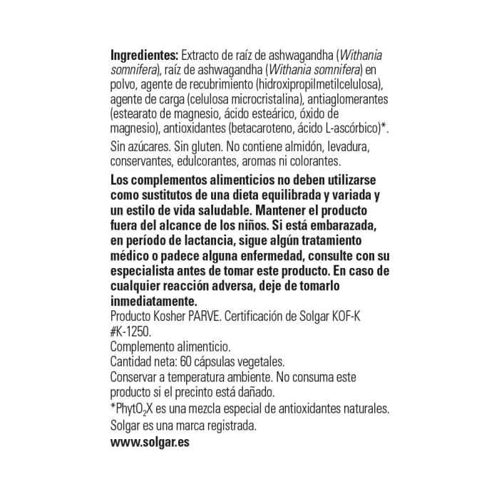 Solgar - Extracto de raíz de ashwagandha - 60 cápsulas vegetales