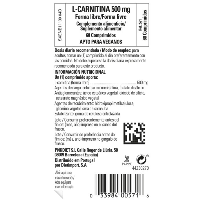 Solgar - L-carnitina 500 mg - 60 comprimidos