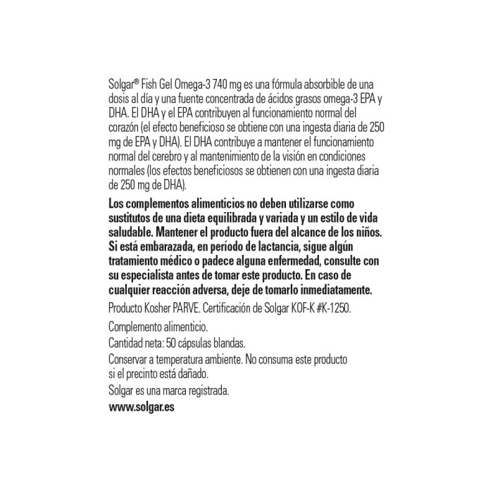 Solgar - Fish Gel omega-3 740 mg - 50 cápsulas blandas