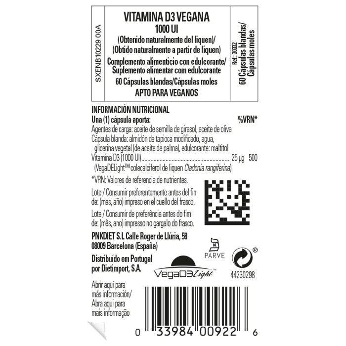 Solgar - Vitamina D3 vegana 1000 UI - 60 cápsulas blandas