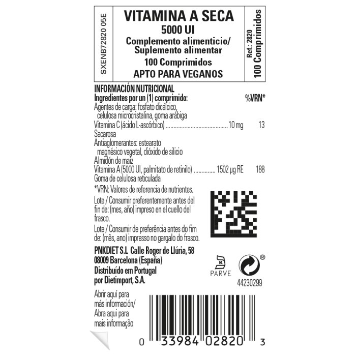 Solgar - Vitamina A seca 5000 UI - 100 comprimidos