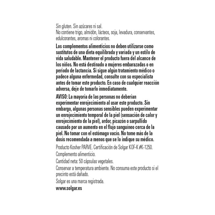 Solgar - Niacina no ruborizante 500 mg - 50 cápsulas vegetales