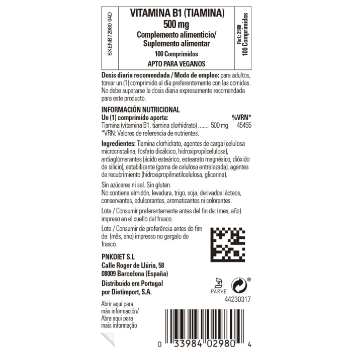 Solgar - Vitamina B1 500 mg - 100 comprimidos