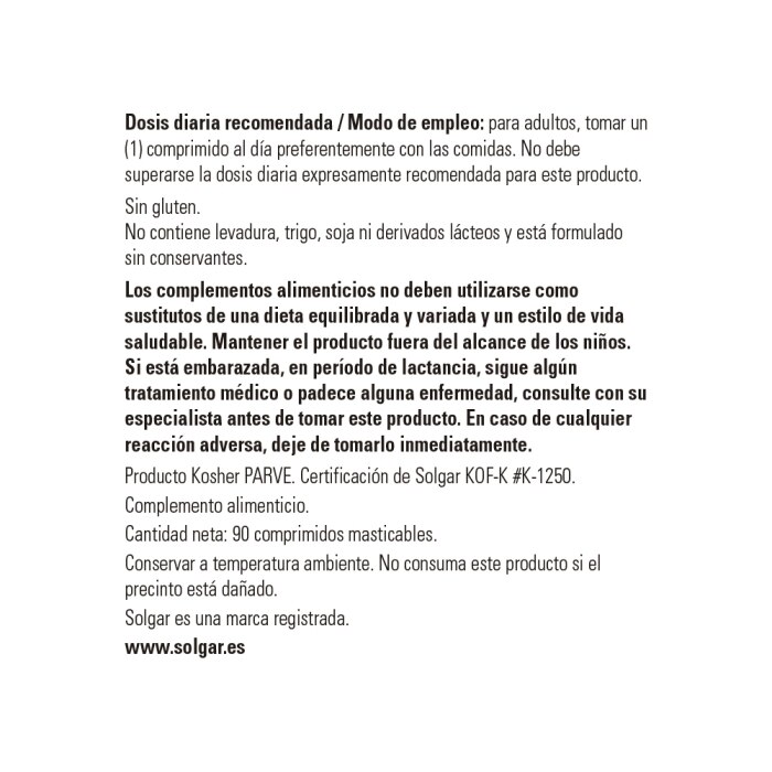 Solgar - Vitamina C 500 mg masticable sabor arándano y frambuesa - 90 comprimidos masticables