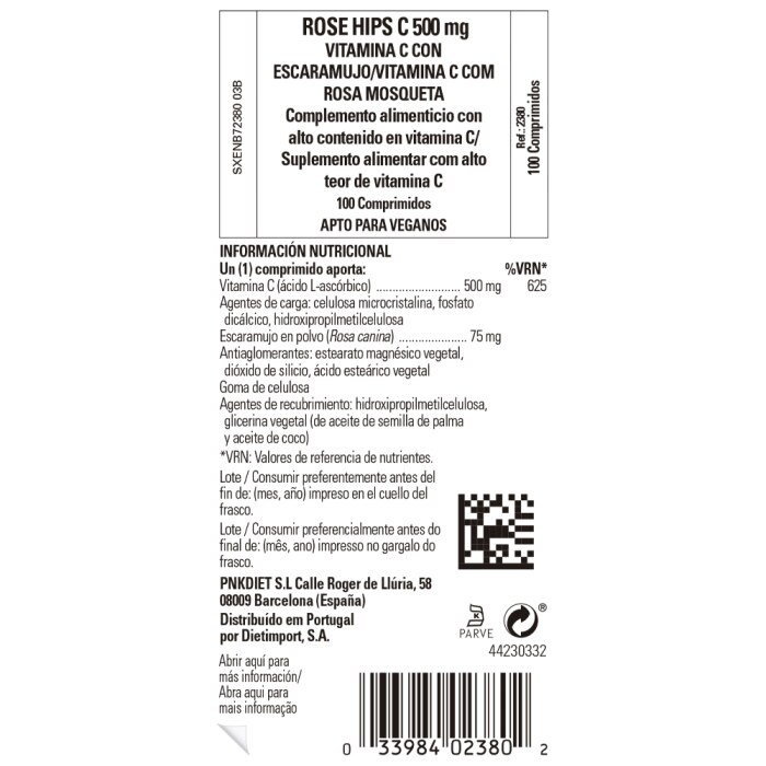 Solgar - Rose hips C 500 mg Vitamina C con escaramujo - 100 comprimidos