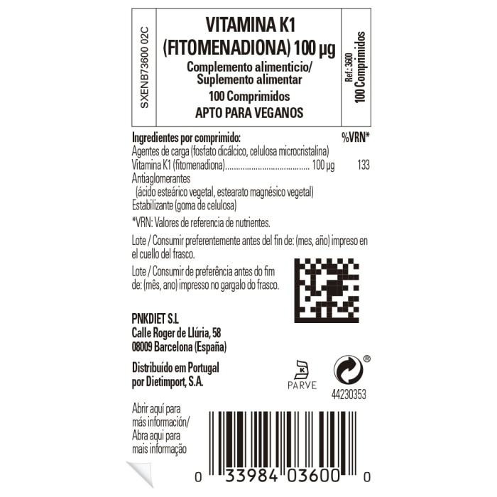 Solgar - Vitamina K1 (fitomenadiona) 100 μg - 100 comprimidos