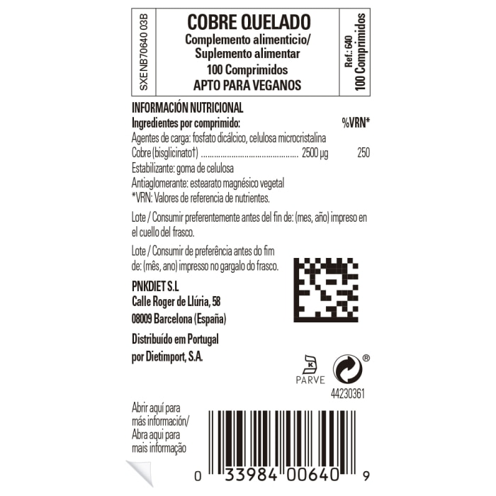 Solgar - Cobre quelado - 100 comprimidos