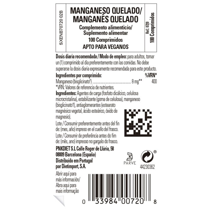 Solgar - Manganeso quelado - 100 comprimidos