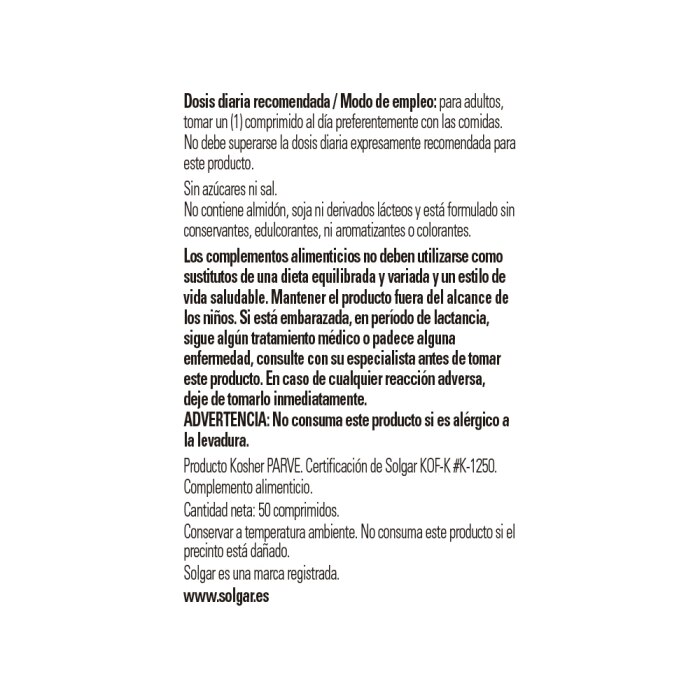 Solgar - Selenio 200 μg en levadura - 50 comprimidos