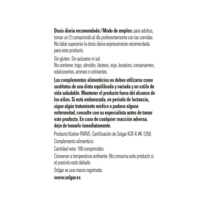 Solgar - Selenio 200 µg (sin levadura) - 100 comprimidos