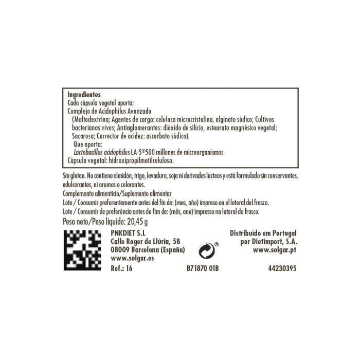 Solgar - Advanced acidophilus - 50 cápsulas vegetales