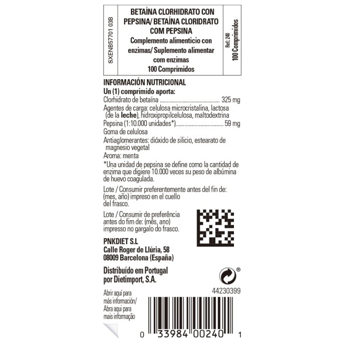 Solgar - Betaína clorhidrato con pepsina - 100 comprimidos