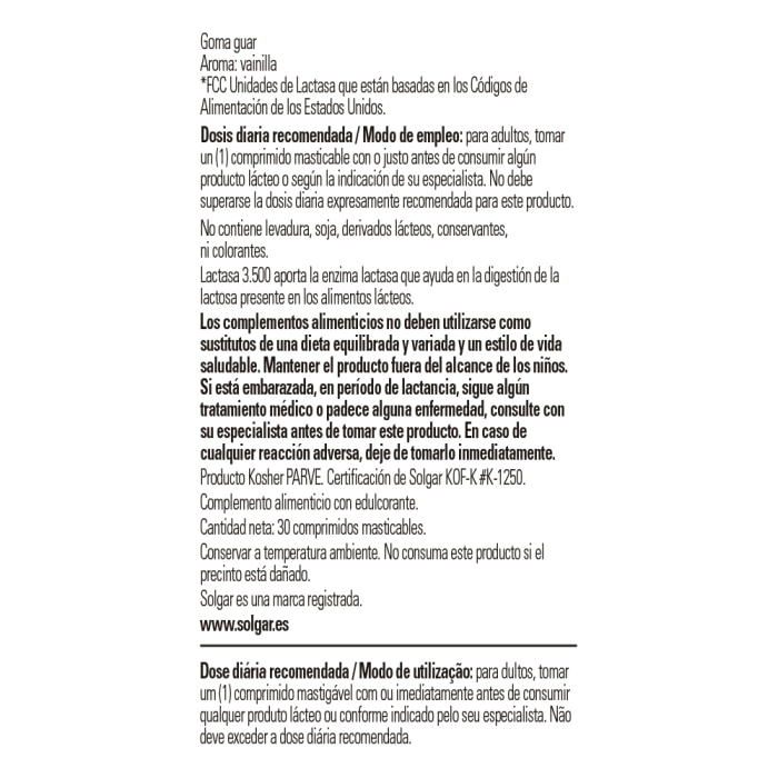 Solgar - Lactasa 3500 - 30 comprimidos masticables