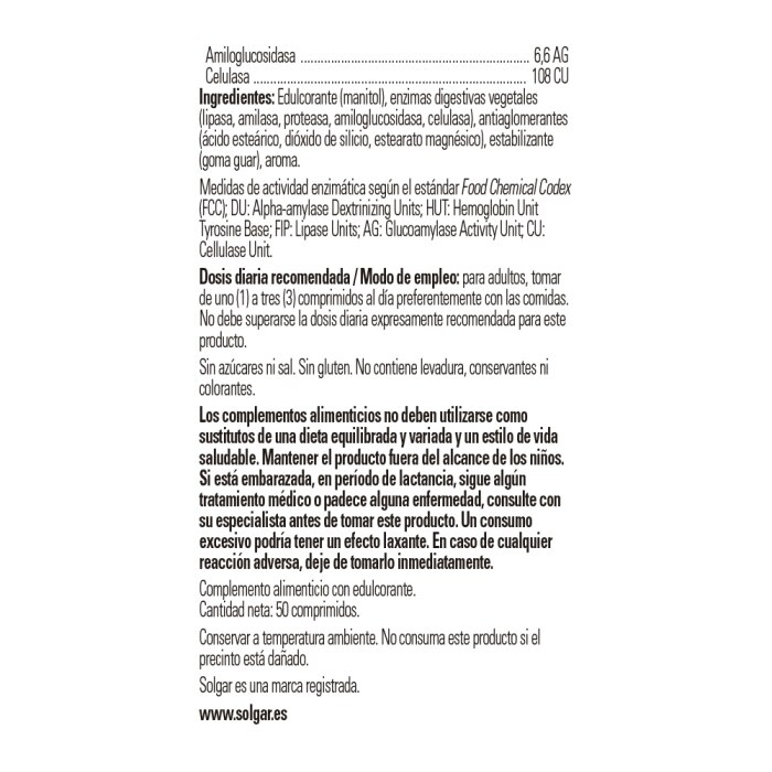 Solgar - Vegan Enzimas Digestivas - 50 comprimidos