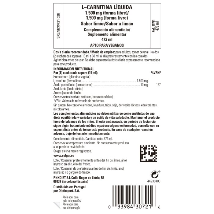 Solgar - L-carnitina líquida - 473 ml