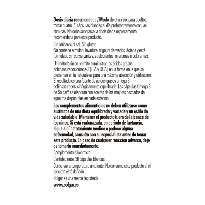 Solgar - Omega-3 alta concentración - 30 cápsulas blandas
