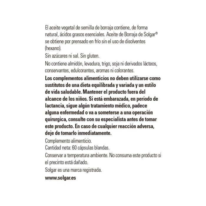 Solgar - Aceite de borraja 1300 mg - 60 cápsulas blandas