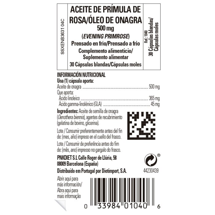 Solgar - Aceite de Prímula de Rosa 500 mg (Onagra) - 30 cápsulas blandas