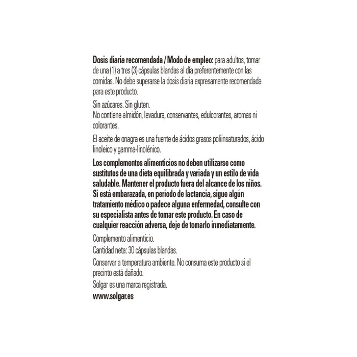 Solgar - Aceite de Prímula de Rosa 500 mg (Onagra) - 30 cápsulas blandas