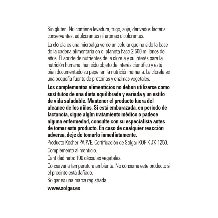 Solgar - Clorela 520 mg - 100 cápsulas vegetales