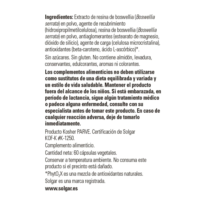 Solgar - Boswellia extracto de resina - 60 cápsulas vegetales