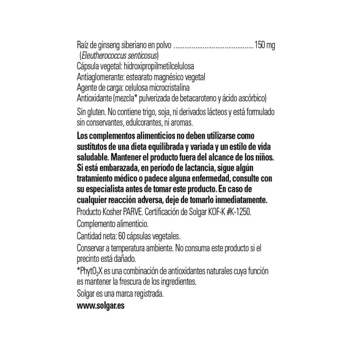 Solgar - Ginseng siberiano - 60 cápsulas vegetales
