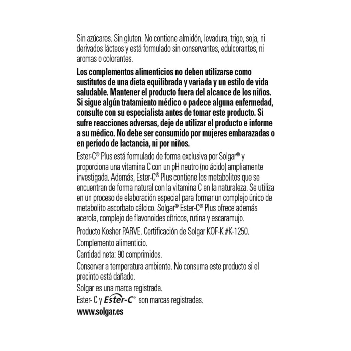 Solgar® Ester-C® Plus - Vitamina C patentada 1000 mg - 90 comprimidos